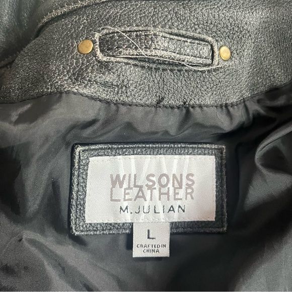 Wilson’s Leather Motorcycle Jacket Faded Black Distressed Full Zip Moto Large - Picture 6 of 12